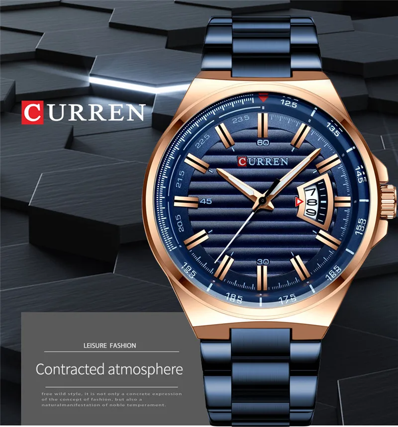 CURREN Original Brand Stainless Steel Band Wrist Watch For Men With Brand (Box & Bag)-8375